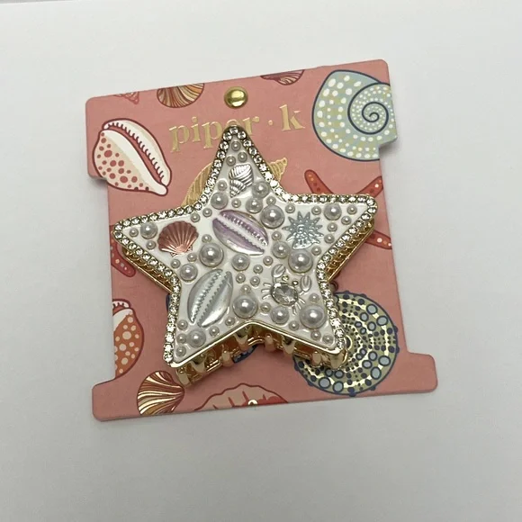 NWT ⚜️🤍⚜️ Piper K Gorgeous Starfish Hair Clip with Seashells and Pearls - Picture 6 of 15